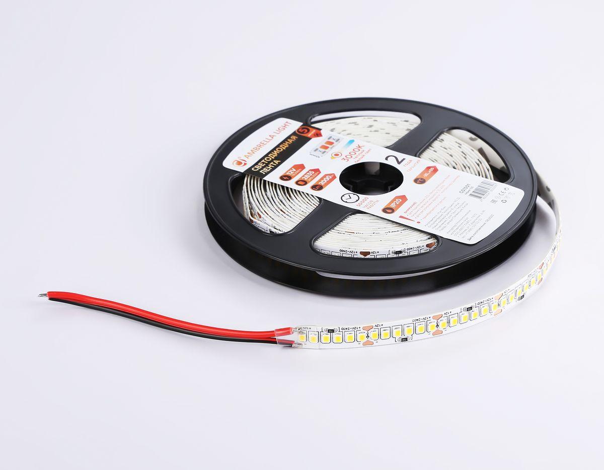 фото светодиодная лента теплый белый ambrella light 19,2w/m 240led/m 2835smd 3000к 5m gs1501 | 220svet.ru