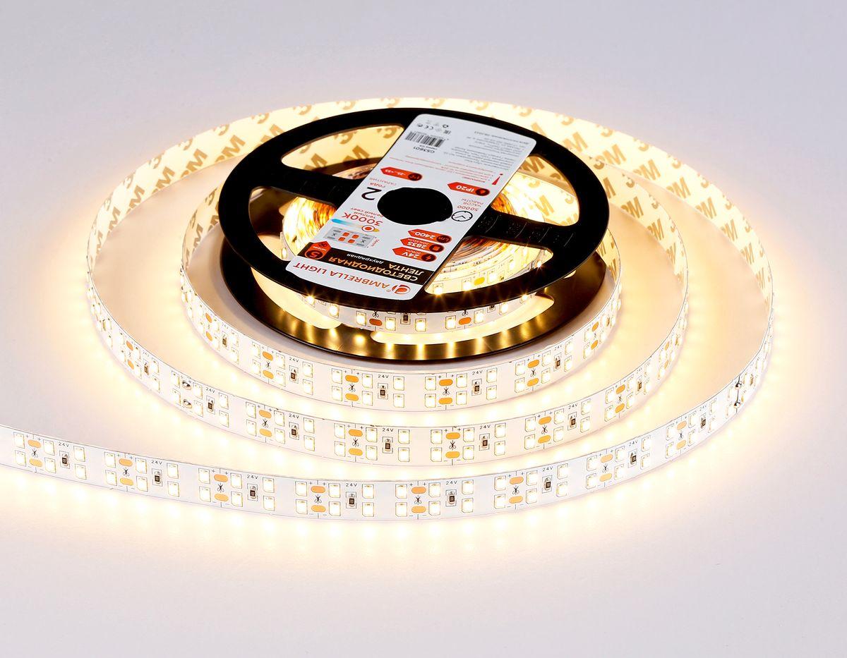 фото светодиодная лента теплый белый ambrella light 20w/m 204led/m 2835smd 3000к 5m gs3601 | 220svet.ru