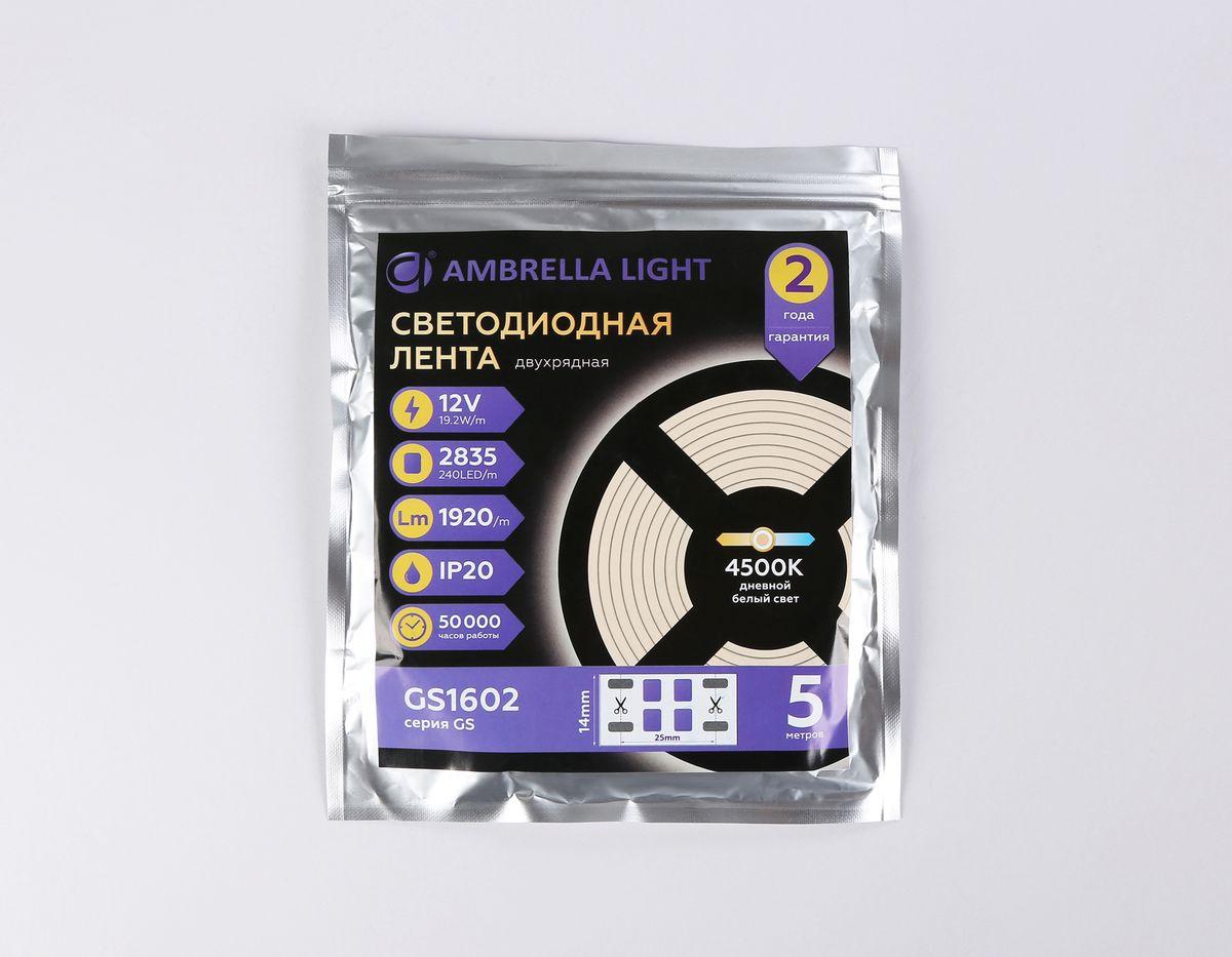 фото светодиодная лента дневной белый  ambrella light 19,2w/m 240led/m 2835smd 4500к 5m gs1602 | 220svet.ru