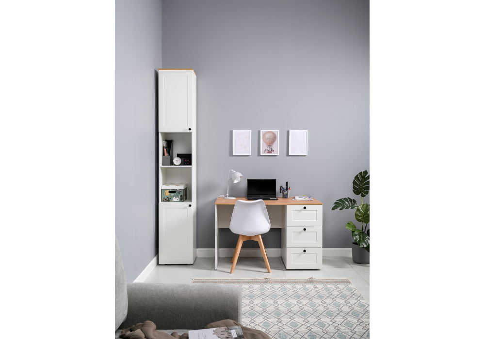 фото стеллаж woodville опра белый шагрень / дуб золотой craft 676808 | 220svet.ru